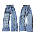 YSJY Manufacturers Streetwear Custom Baggy Flare Wide Leg Sweatpants Acid Wash Double Waist Cotton Heavyweight Sweatpants Men