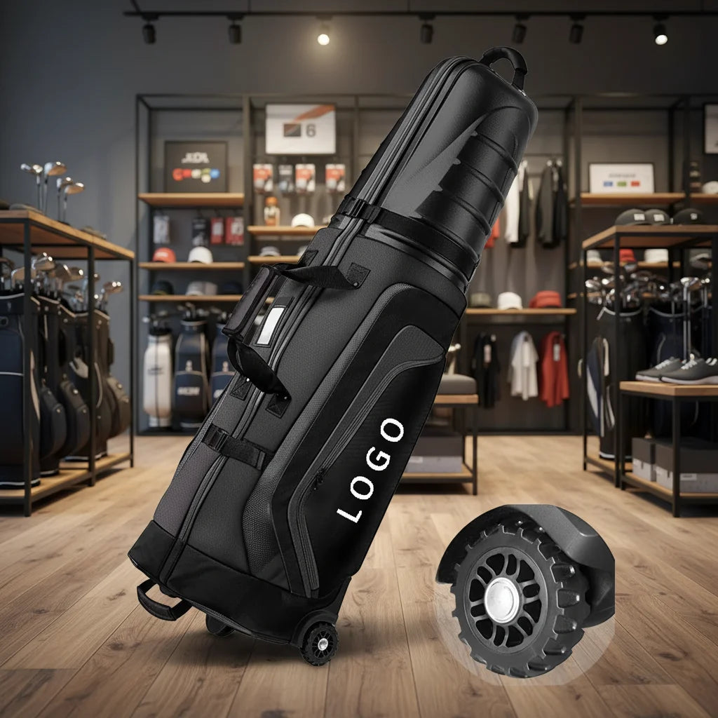 Custom Black Nylon & ABS Golf Travel Bag | Hard Case with Wheels | Durable Golf Transport Cover