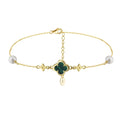 RINNTIN GMA05 Wholesale 925 Sterling Silver Women's Foot Jewelry Adjustable Lucky Four Leaf Clover Malachite Anklets