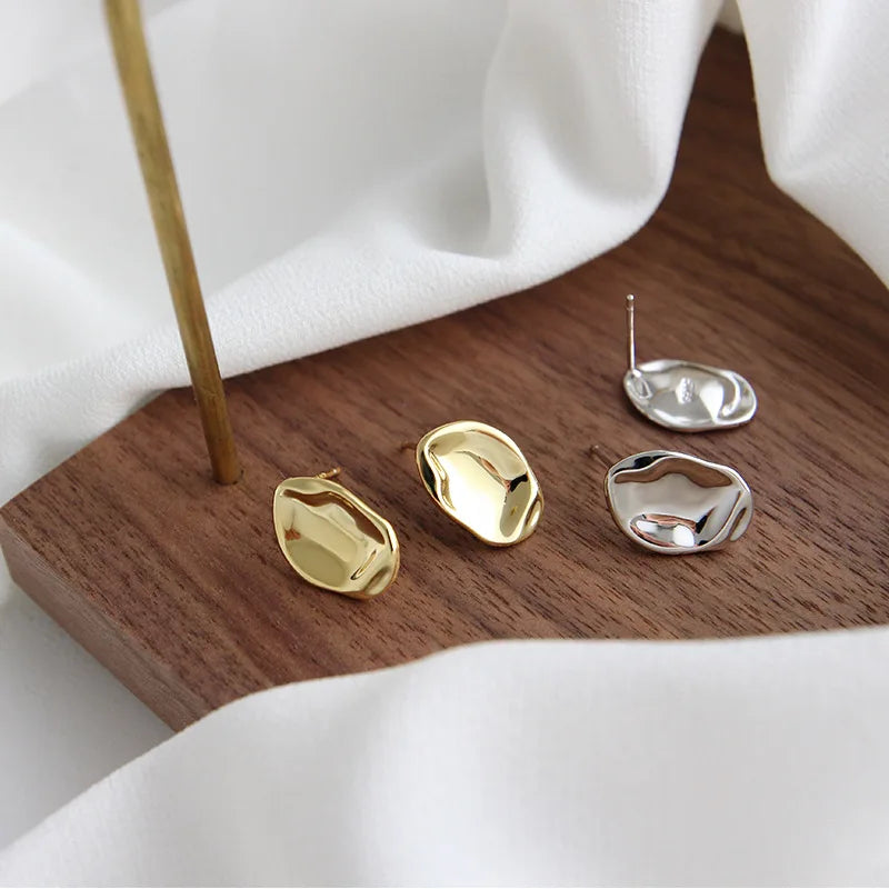 Trendy Personalized Irregular Shape for Women 925 Sterling Silver 18k Gold Stud Earrings