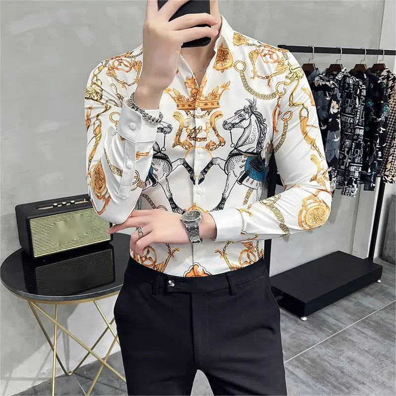 M-4XL New Shirt Digital Printed Shirt Men's Personalized Printed Long Sleeve Single Breasted Shirt