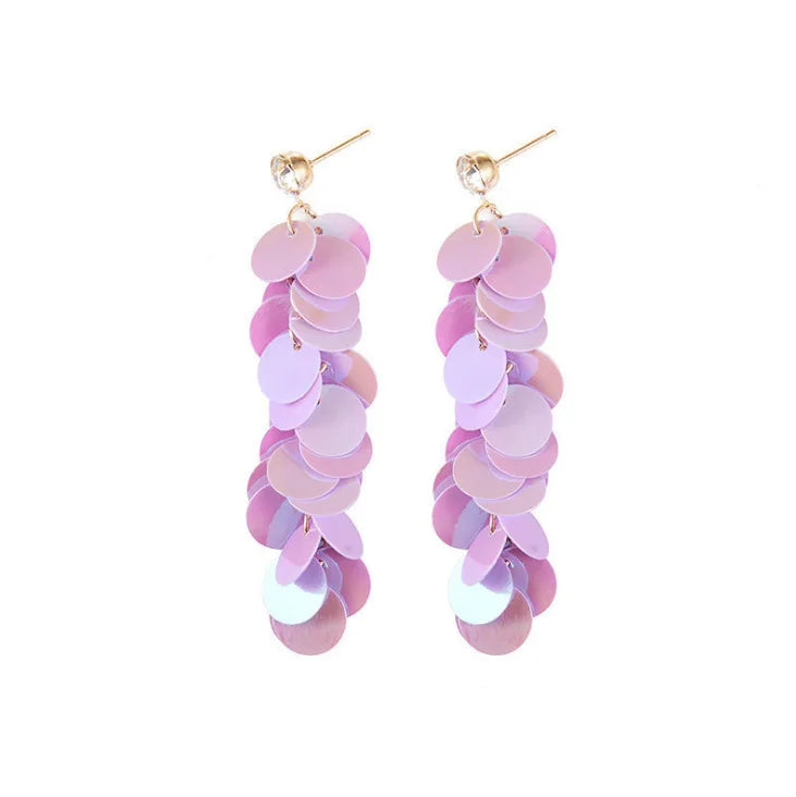 Tongxin New Fashion Temperament Multi-layer Colorful Sequin Earrings Long Tassel Ear Jewelry for Women