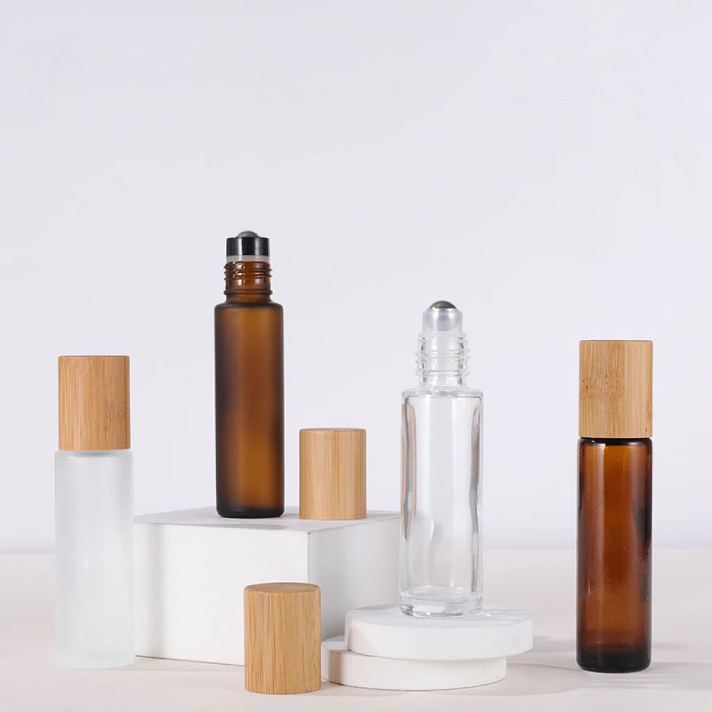 Frosted 30ml Roll-On Bottle Long Tube 10ml Bamboo Glass Amber Clear Color Fancy Oil Roller Bottles Cosmetics Essential Oils 5ml