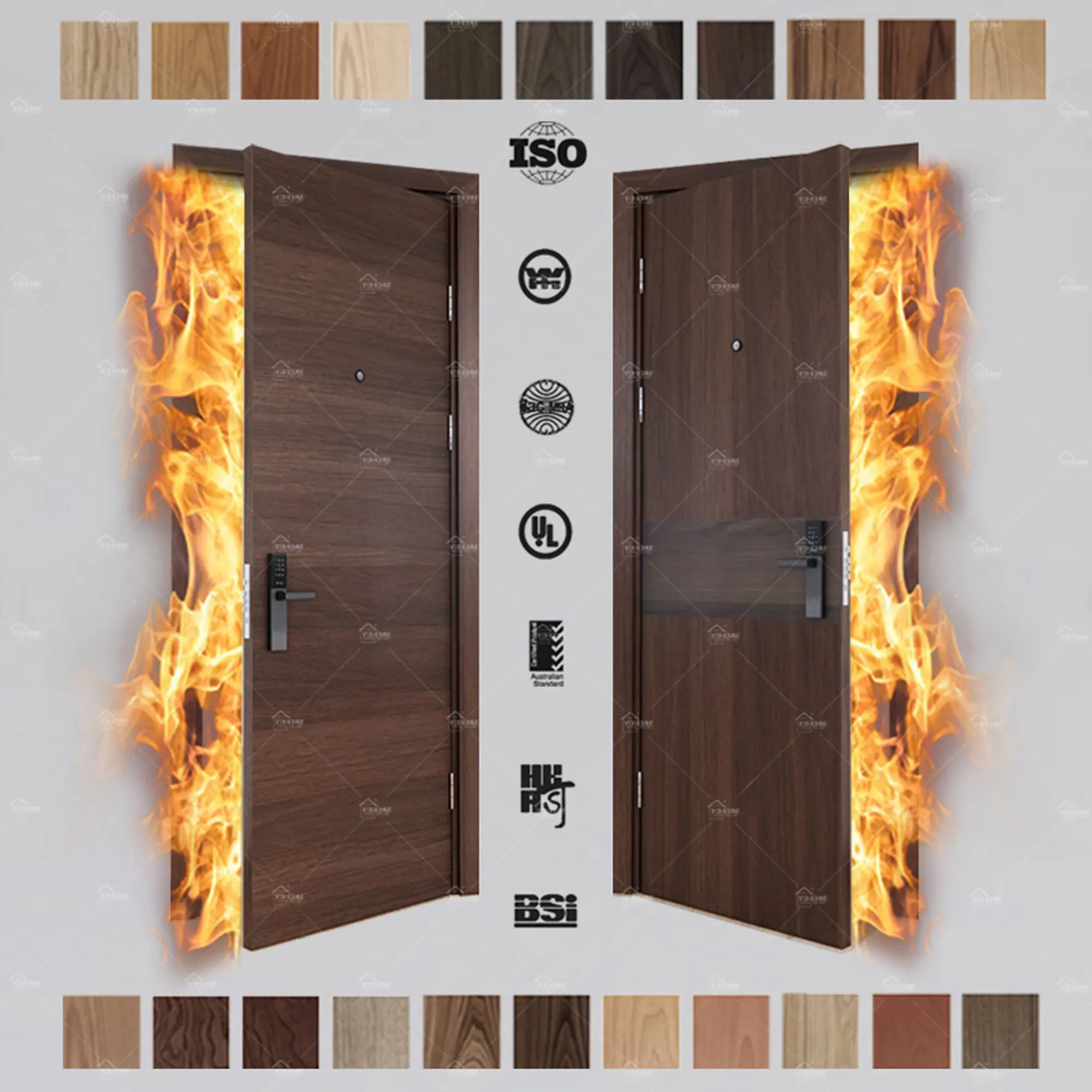 USA Certified Fd20 Fd45 Fd60 Fire Resistant Architectural Wood Doors Hotel Room Soundproof Fire Rated Door