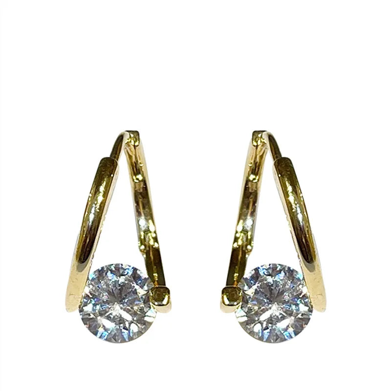 SC Hot Selling Luxury Gold Plated Ear Buckle Round Ball Zircon Earrings Korean Crystal Earrings for Girl Women
