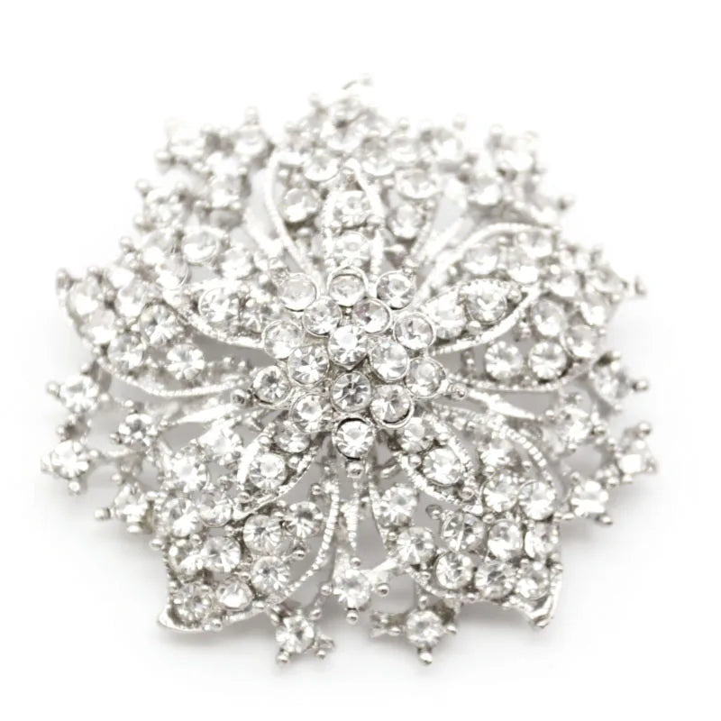 Alloy Silver Plated Rhinestone Round Brooch Wholesale Luxury Women's Suit Dress Accessory Flower Brooches Pin