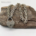 NM45620 Copper Jewelry Heart Padlock Shape Pendant Chunky Multi Link Chain Necklace Silver Plated Minimalist Gift