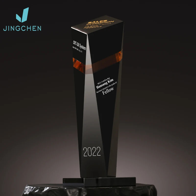 Custom Black Crystal Trophy Creative Cup for Outstanding Company Employee Christmas Honor Medal Souvenir with Engraving