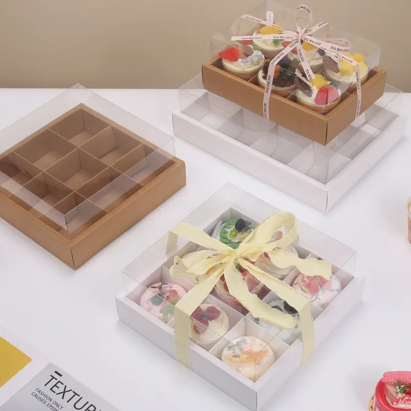 Wholesale Transparent Thick Kraft Paper Multi-palace Lattice Picnic Box Cupcake Box