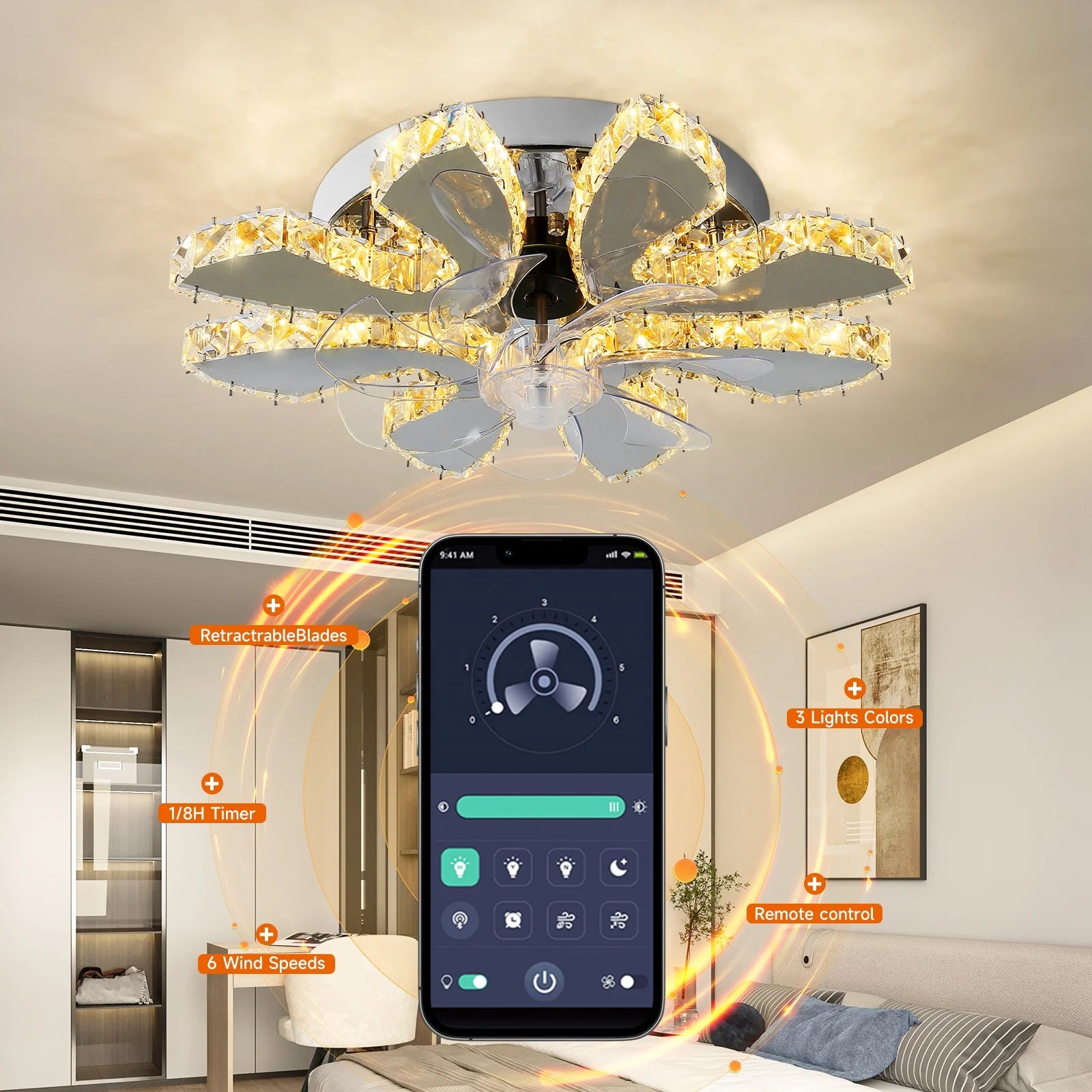 ABS Smart Memory Function 6 Speeds Light Weight Modern Led Ceiling Fan With Light and Remote