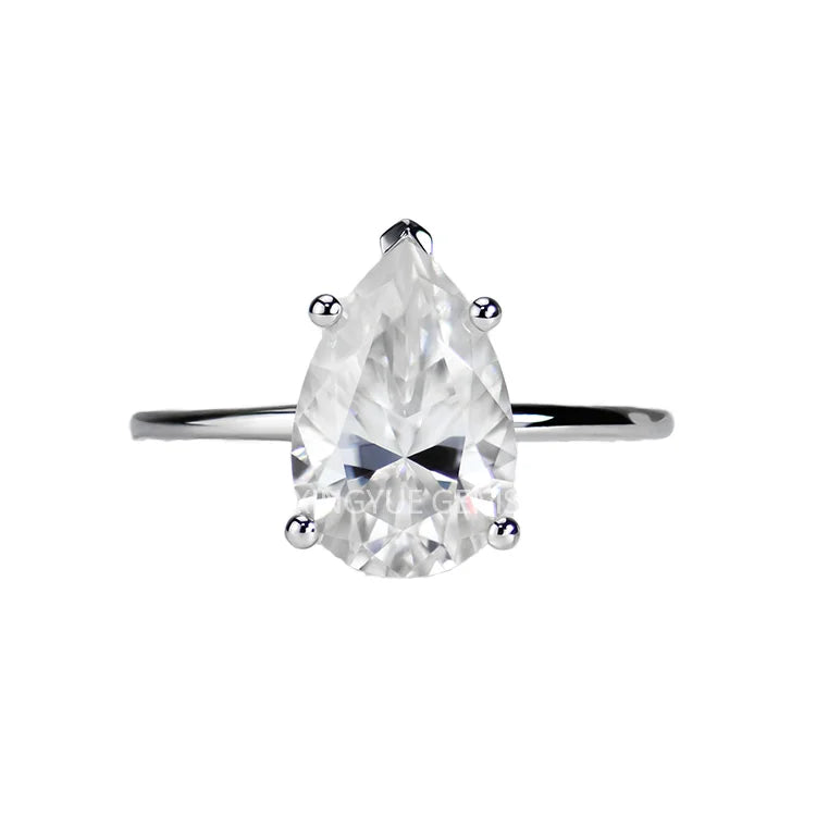 Certified Moissanite Solitaire 2 Carat Pear Shaped Engagement Ring 18K White Gold/925 Silver Wedding Jewelry Diamond Gemstones