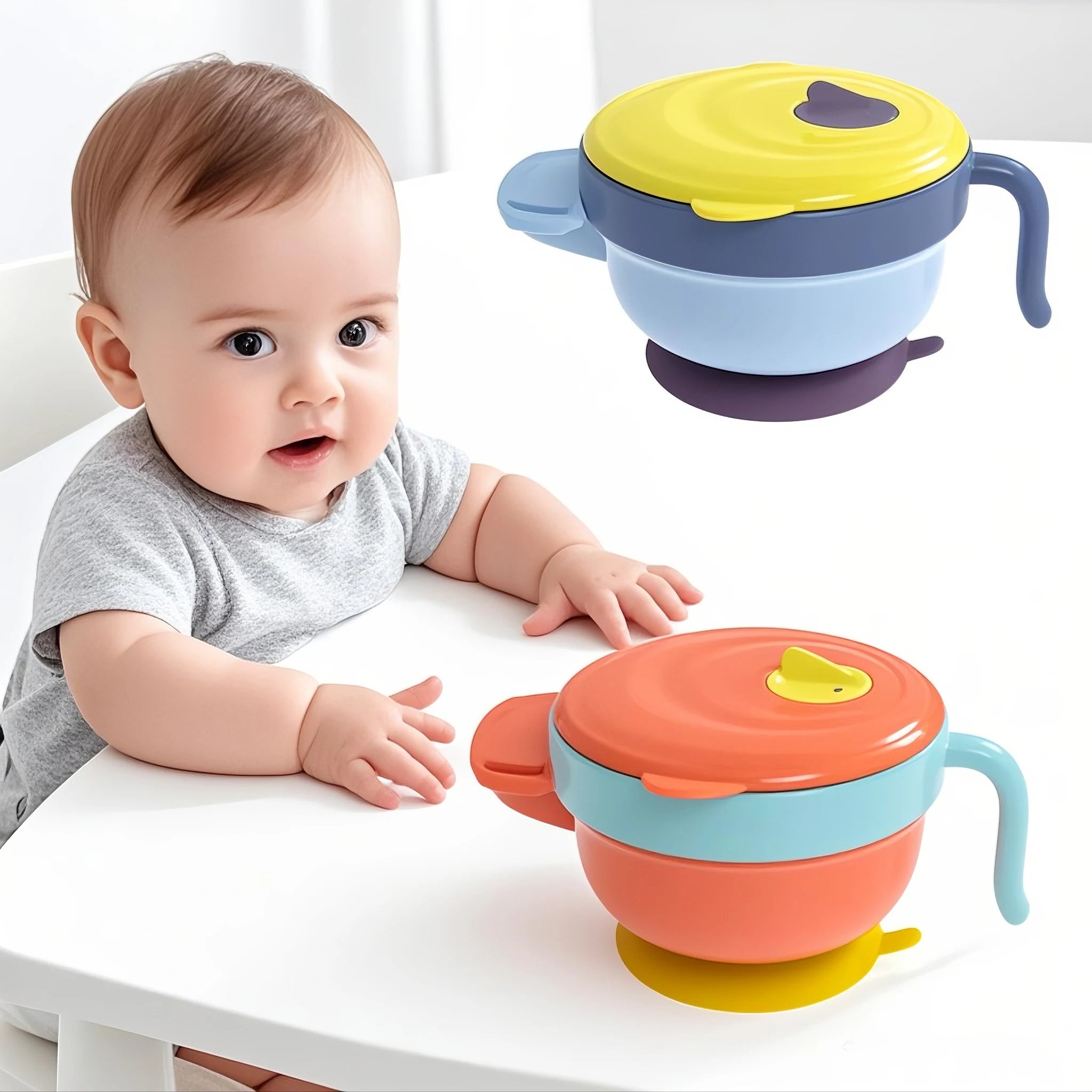 Factory BPA Free Warmer Insulated Kid Dinner Food Bowl Baby Toddler Tableware Set Stainless Steel Feeding Suction Bowl with Lid