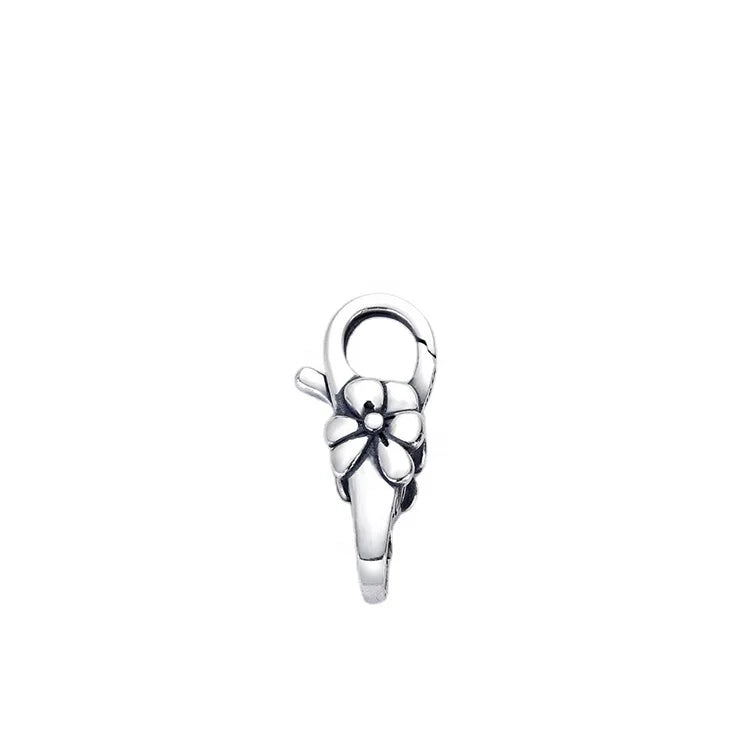Oxidized 925 Sterling Silver Flower Shaped Double Lobster Clasp Bracelet Closure Extender for Jewelry Findings