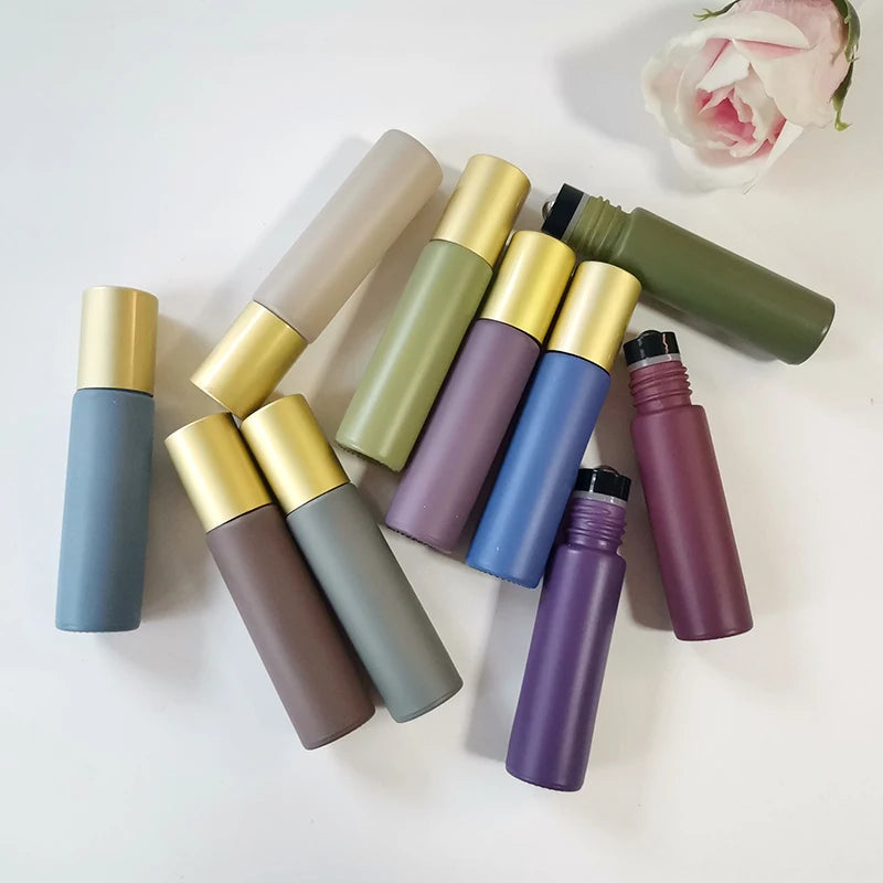 Morandi Series 10ml Roll-On Perfume Packaging Matte Colored Cylinder Roller Bottle for Essential Oils Glass Bottles Refillable