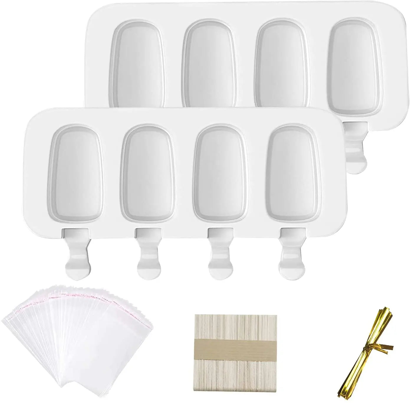 Customized Silicone Ice Molds Wholesale 4 Cavities Homemade Maker Ice Tray  With 50 Wooden Sticks Ice Mold OEM & ODM