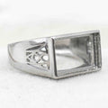 Sterling Silver 10*15mm Semi Mount Men's Ring Frame Empty Blank Bar Bezel Setting S925 Base Without Center Stone for DIY Inlay