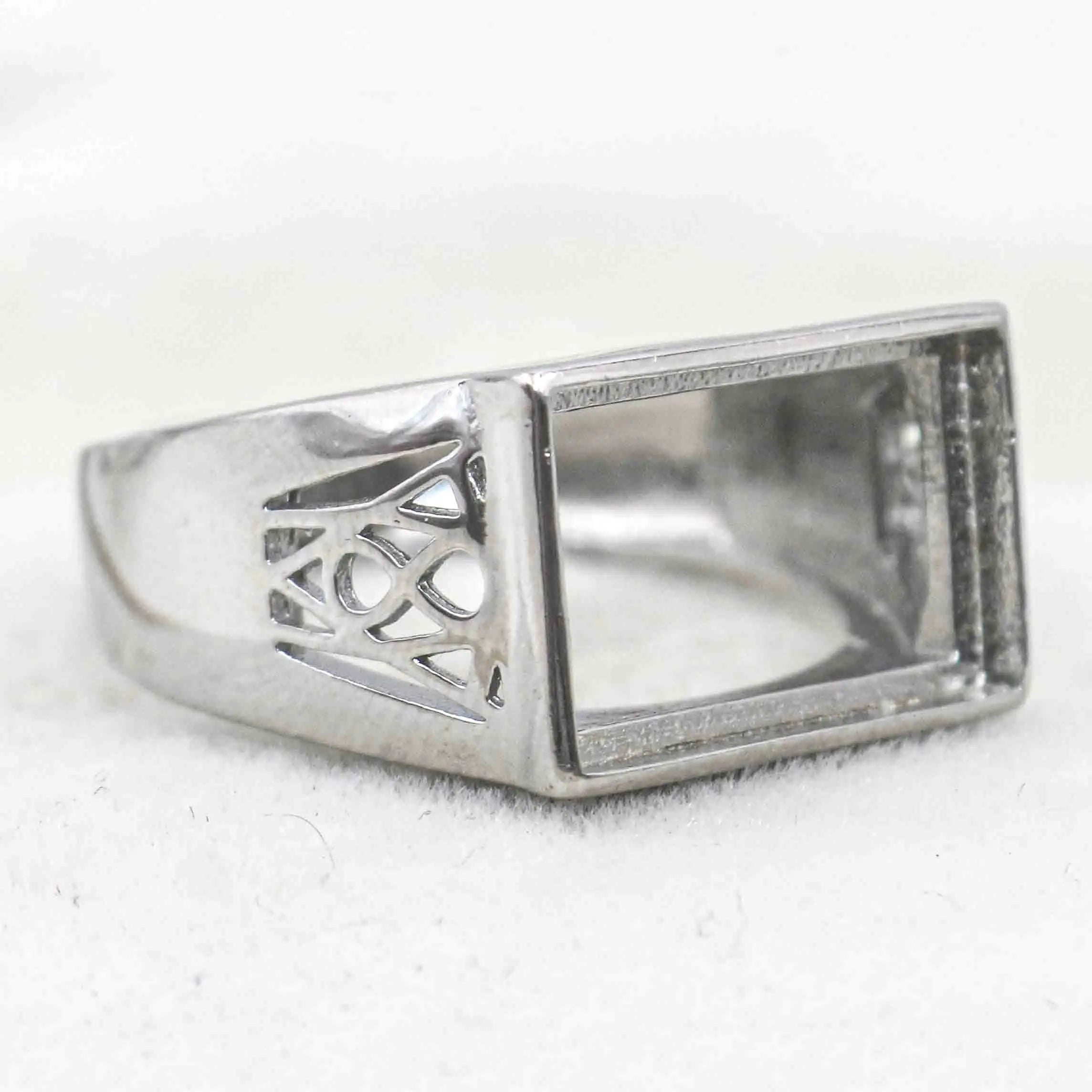 Sterling Silver 10*15mm Semi Mount Men's Ring Frame Empty Blank Bar Bezel Setting S925 Base Without Center Stone for DIY Inlay