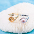 R010993 DIY 7-8mm Natural Freshwater Pearl Ring Accessory 925 Sterling Silver Adjustable Size Engagement Jewelry Ring for Women