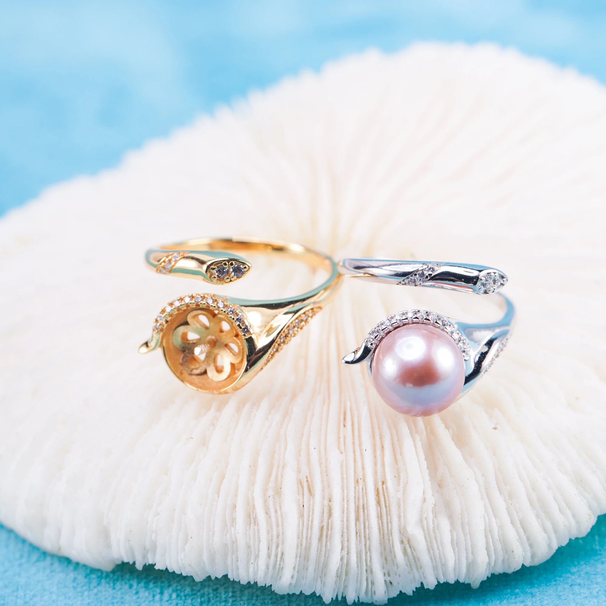 R010993 DIY 7-8mm Natural Freshwater Pearl Ring Accessory 925 Sterling Silver Adjustable Size Engagement Jewelry Ring for Women