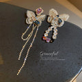 925 Silver Needle Korean Fashion New Asymmetric Diamond Inlaid Crystal Butterfly Earrings Luxury Earrings