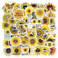 50Pcs Fresh Sunflower Sunshine Flowers Plant Yellow Sticker For Girl Paper Decal Notebook  Luggage Decorative Stickers