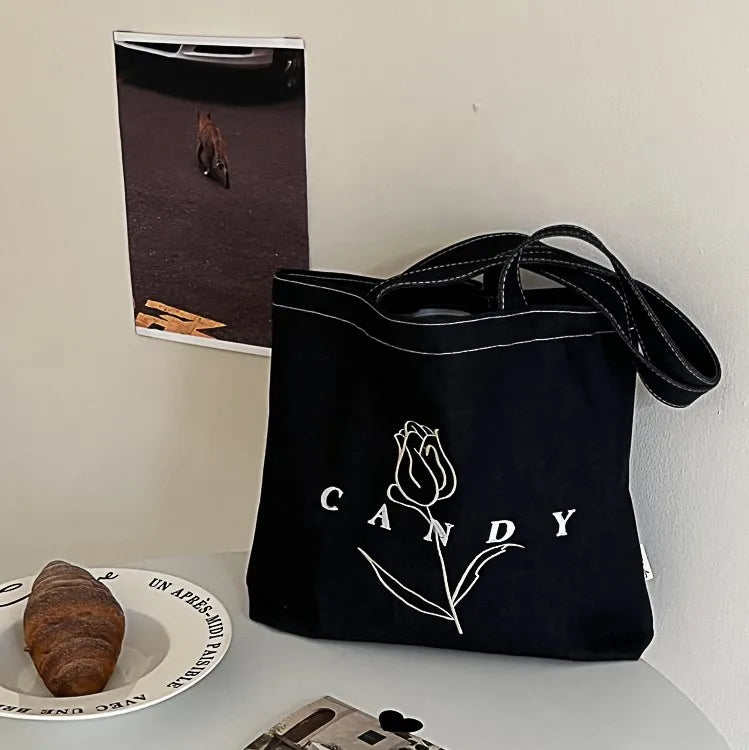 Customized Eco-friendly Reusable Denim Tote Bag for Ladies with Silk Screen Logo Printing Portable Shopping Gift Promotions