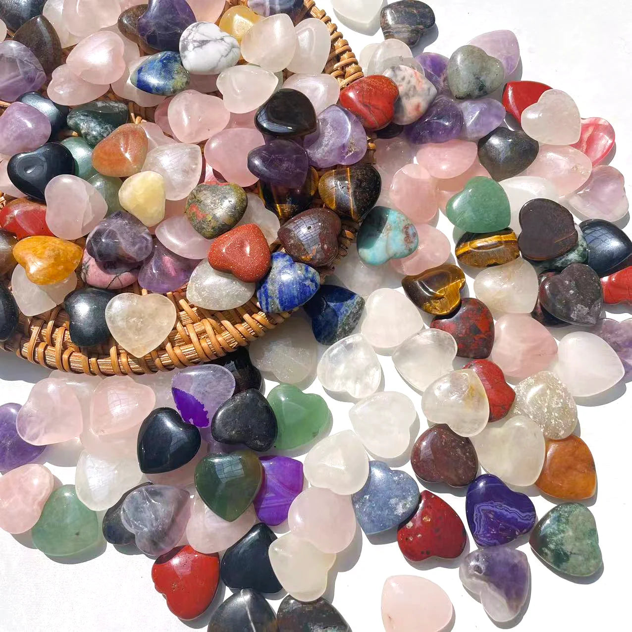 Factory Price 100/bag Hand Carved Polished Natural rose quartz amethyst quartz Crystal  Mini heart for Gift