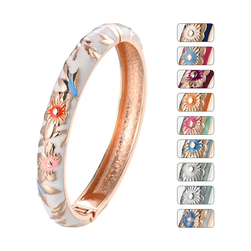 Daili Hot Sale 10mm Gold Plated Indian Bracelets for Women Colorful Flower Cloisonne Bangle Fashion Accessories