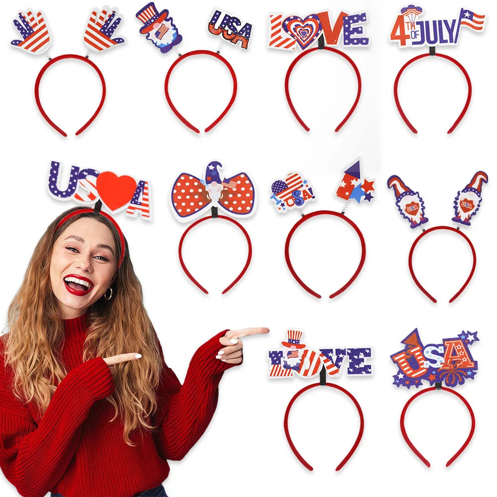 American Independence Day Headband Patriotic National Flag Heart Red White Blue Hair Accessory for Women Girls Party Decoration
