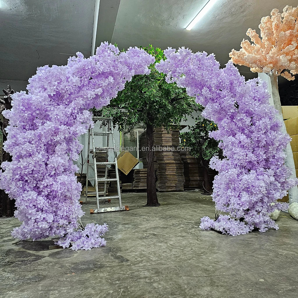 EG-V291 Wedding Flower Backdrop Decoration Artificial White Cherry Blossom Flower Hearts Arch Backdrop Wedding