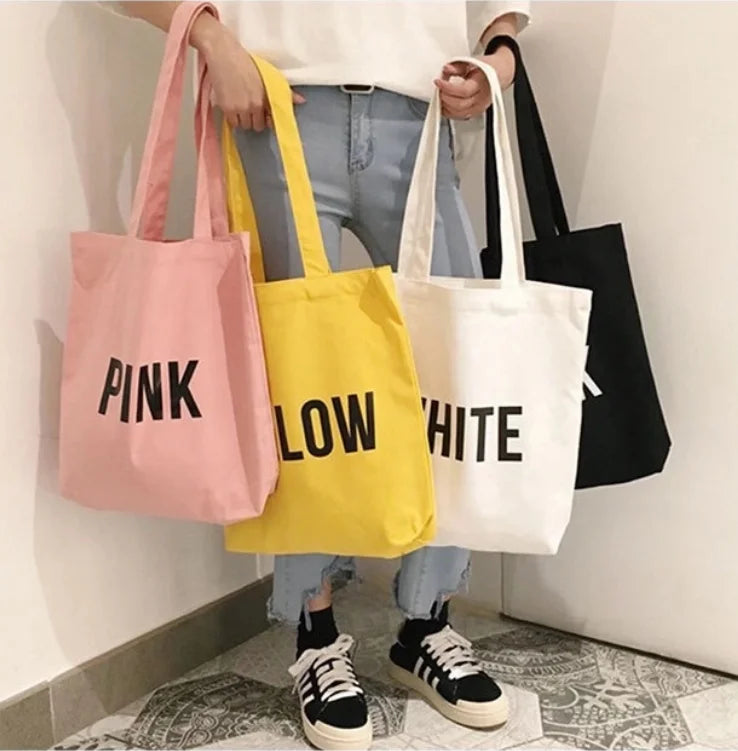 Custom Letter Printed Recycle Reusable  Cotton Shopping Tote Bag With Logo