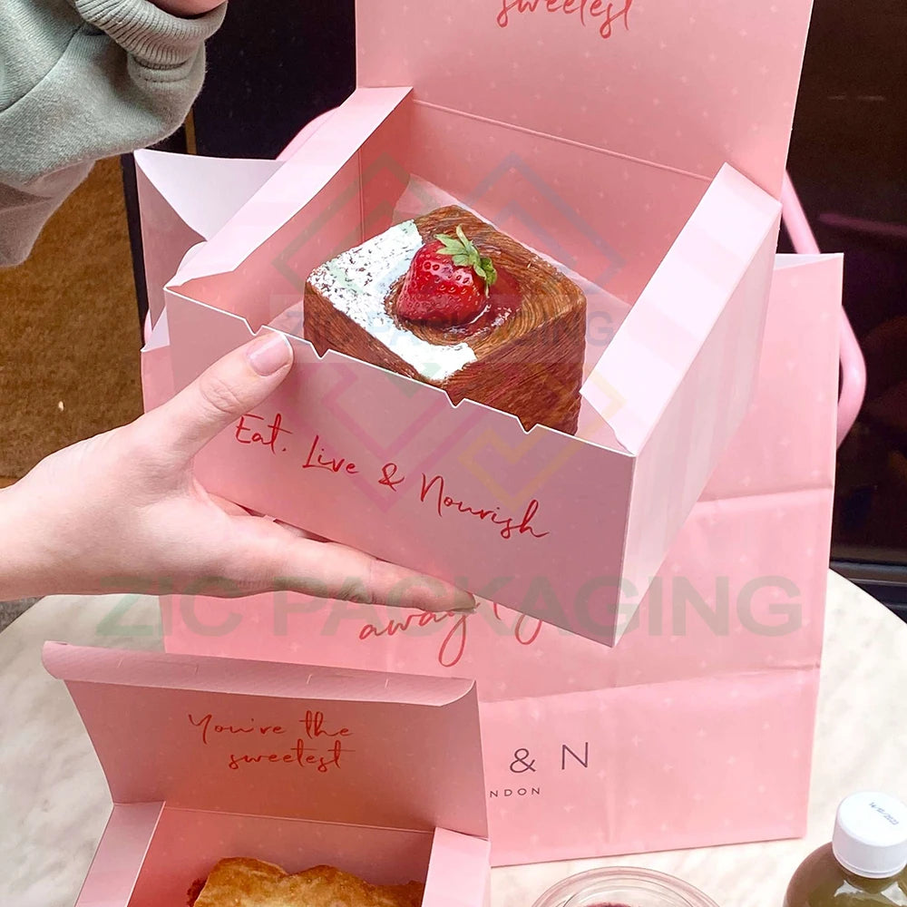 Custom Design Logo Eco Friend Food Grade Printing Strawberry Cake and Mille-Feuille Loaf Cakes Box