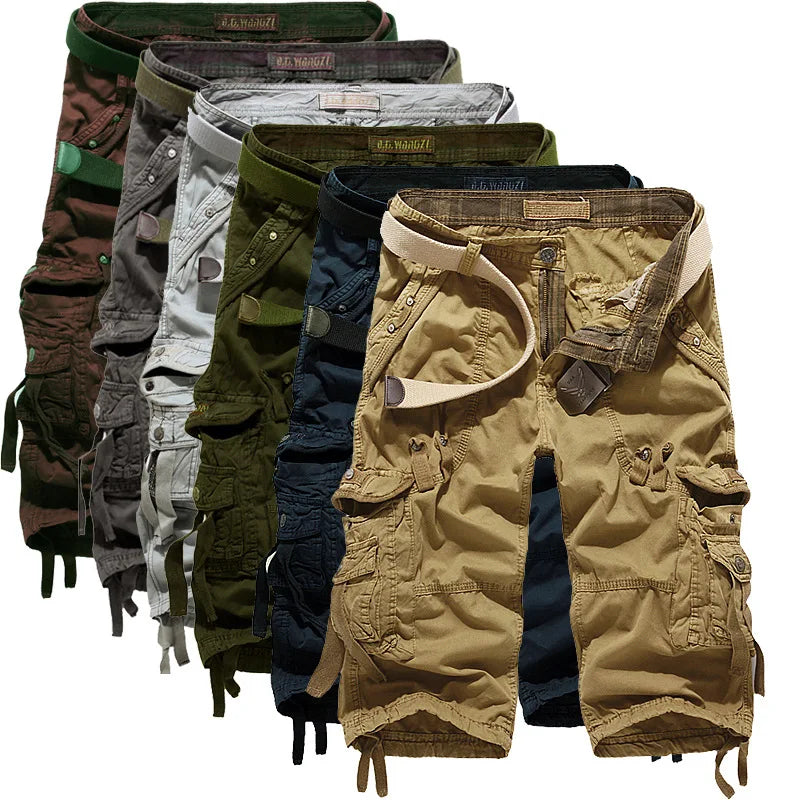 Summer Fashion Cotton Mens 3/4 Cargo Shorts Multi Pocket Combat Long Cargo Shorts