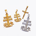 Punk Men Jesus Pendant Stainless Steel 18k Gold Religious Stainless Steel Caravaca Double Cross With Angels Crucifix Pendant