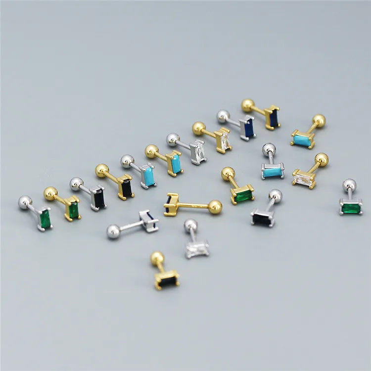 SP Minimalist Simple Jewelry Screw Backs 925 Sterling Silver Cubic Zircon Stud Earrings