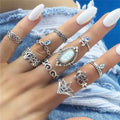 Wholesale Fashion Jewelry Opal Ring Flower Water Drop Crescent Diamond 10 Piece Joint Ring Set