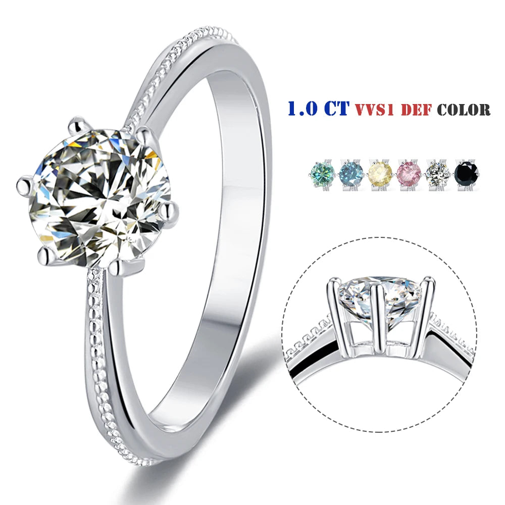 Abiding Jewelry Moissanite Rings Jewelry Solid Silver Engagement Rings 1ct D Color Moissanite Rings