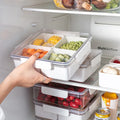 Serving Tray Divided Veggie Tray with Lid Sealed Sectioned Fruit Snack Box Vegetable Storage 4 Compartments Fridge Organizer