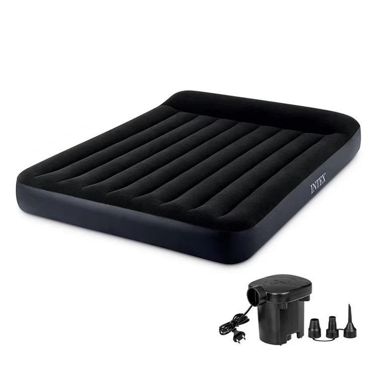 Modern PVC Queen Size Air Mattress With Built-in Pillow Portable Flocking Twin Inflatable Mattress Home Bedroom Hotel Park Use