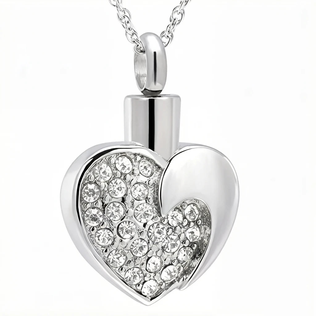 Heart Crystal Urn Stainless Steel Ash Casket Pendant Jewelry Keepsake Crystal Necklace Holder Heart Memorial Cremation Urn Ashes