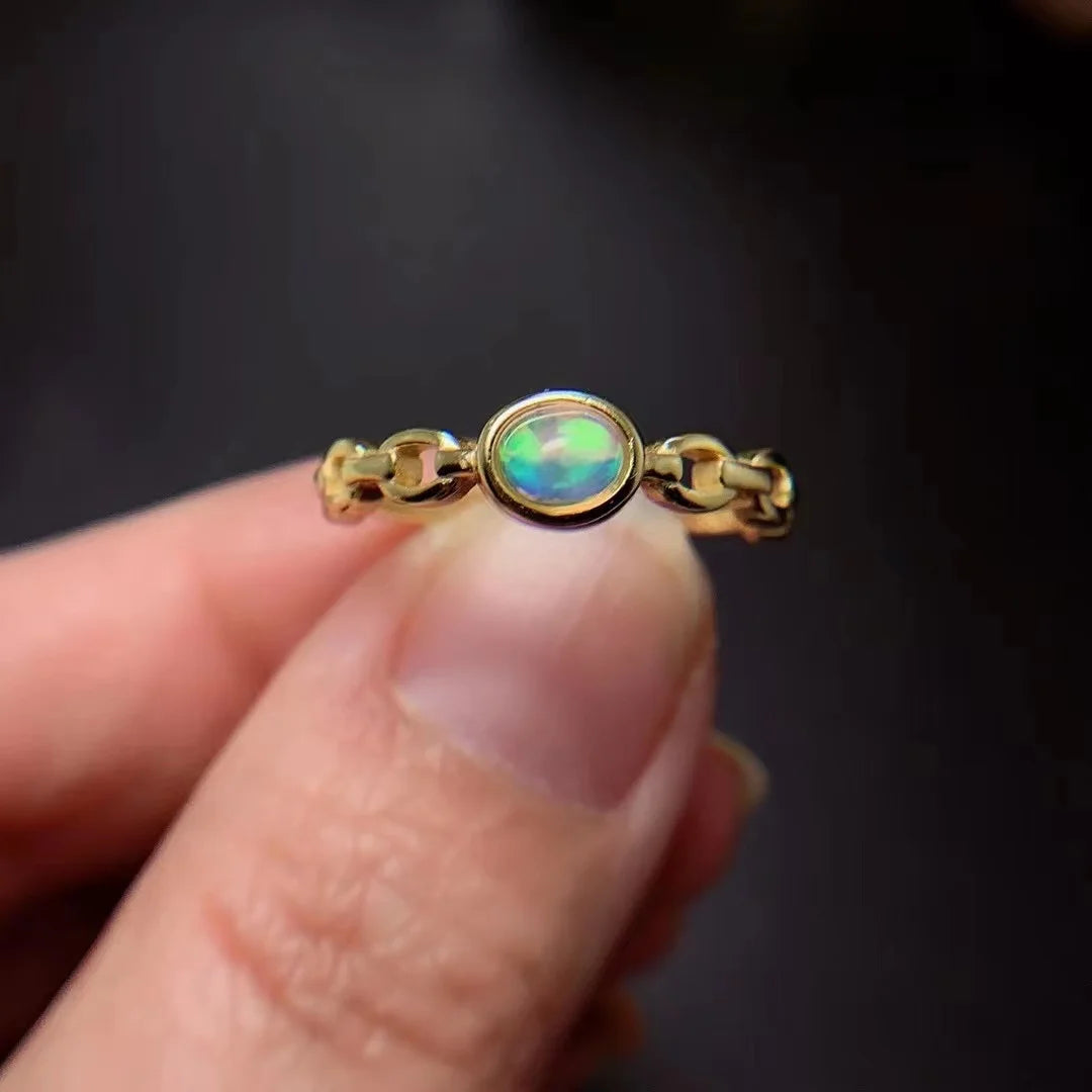 Hot Sale Classic Party 925 Sterling Silver 18k Gold Plated 4mm*5mm Oval Cut Natural Opal Wedding Women Rings