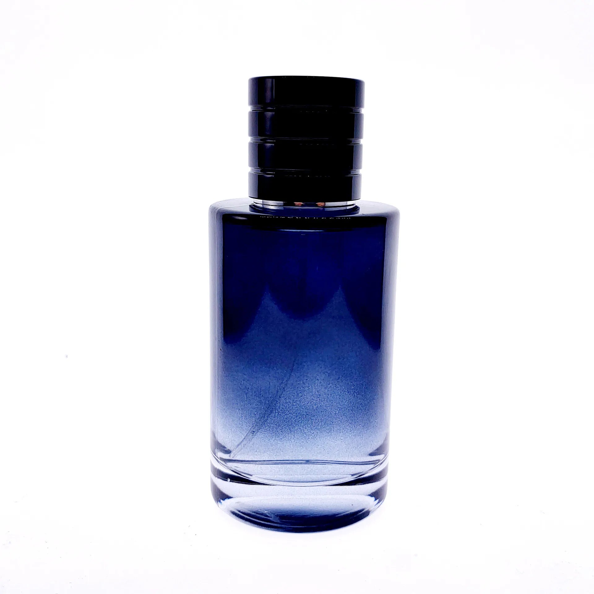 Luxury 100ml CD Cylinder Crimp Perfume Bottle Gradient Blue Pump Spray Perfume Bottle with Alloy Ring ABS Cap