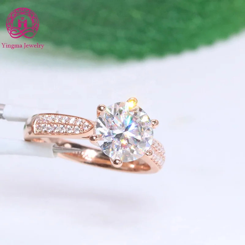 High End Mossanite Jewelry Women Diamond Ring White D VVS1 AU 750 18Kt Rose Gold Moissanite Wedding Engagement Ring for Brides