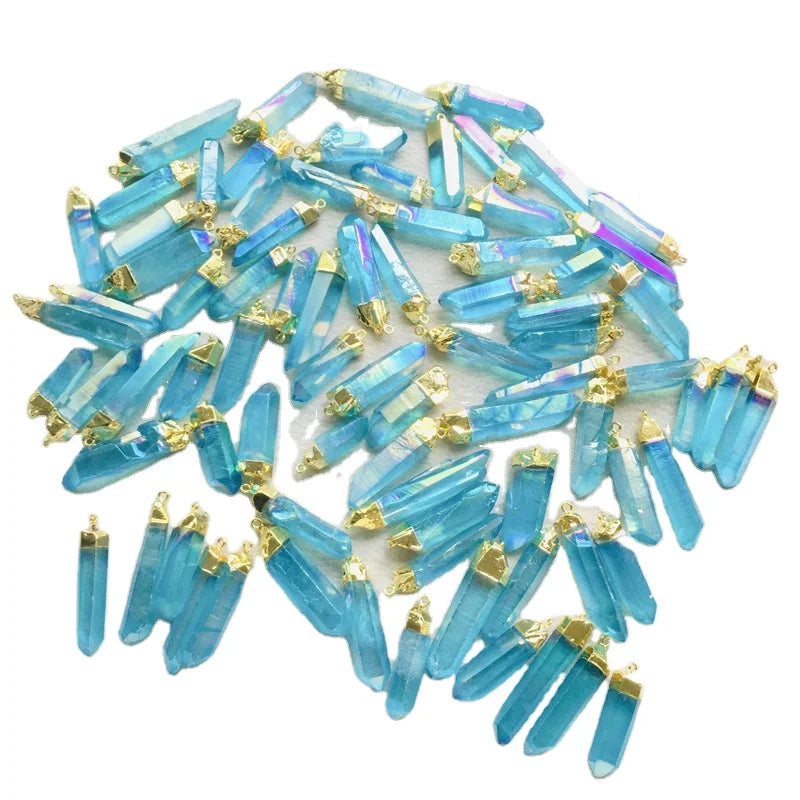Raw Crystal Titanium Aura Quartz Necklace  Aura Quartz Stone Blue Quartz Silver Pendants for Decoration