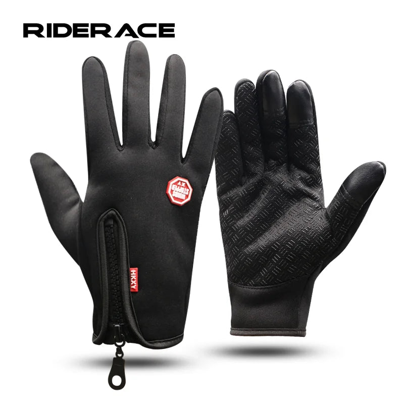 RIDERACE Winter Cycling Waterproof Warm Gloves Touchscreen Outdoor MTB Bike Skiing Hiking Motorcycle Riding Full Finger Gloves