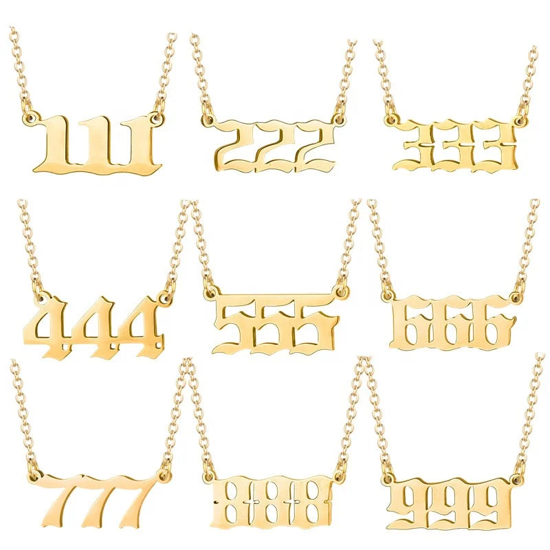 Fashion Non Tarnish PVD Plated Silver 18K Gold Lucky 111-999 Woman Stainless Steel Angel Number Necklace Jewelry