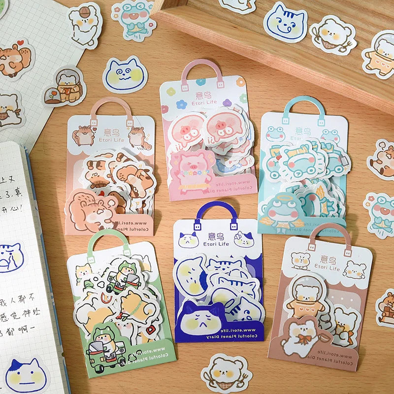 Cartoon Cute Animal Candy Block Paper Stickers Set 40pcs/bag Pig Frog Shiba Inu Designs for DIY Bottle Craft Diary Decorative