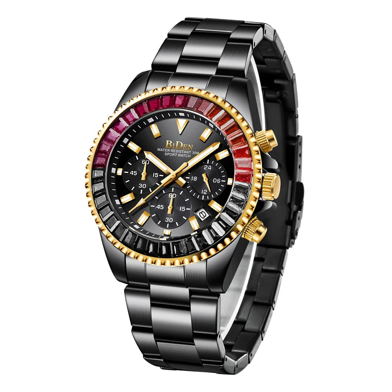 Fashion BIDEN 0163 Men's Watch Luxury Business Quartz Watch for Men with Calendar Luminous Hands 3ATM Waterproof Male Wristwatch