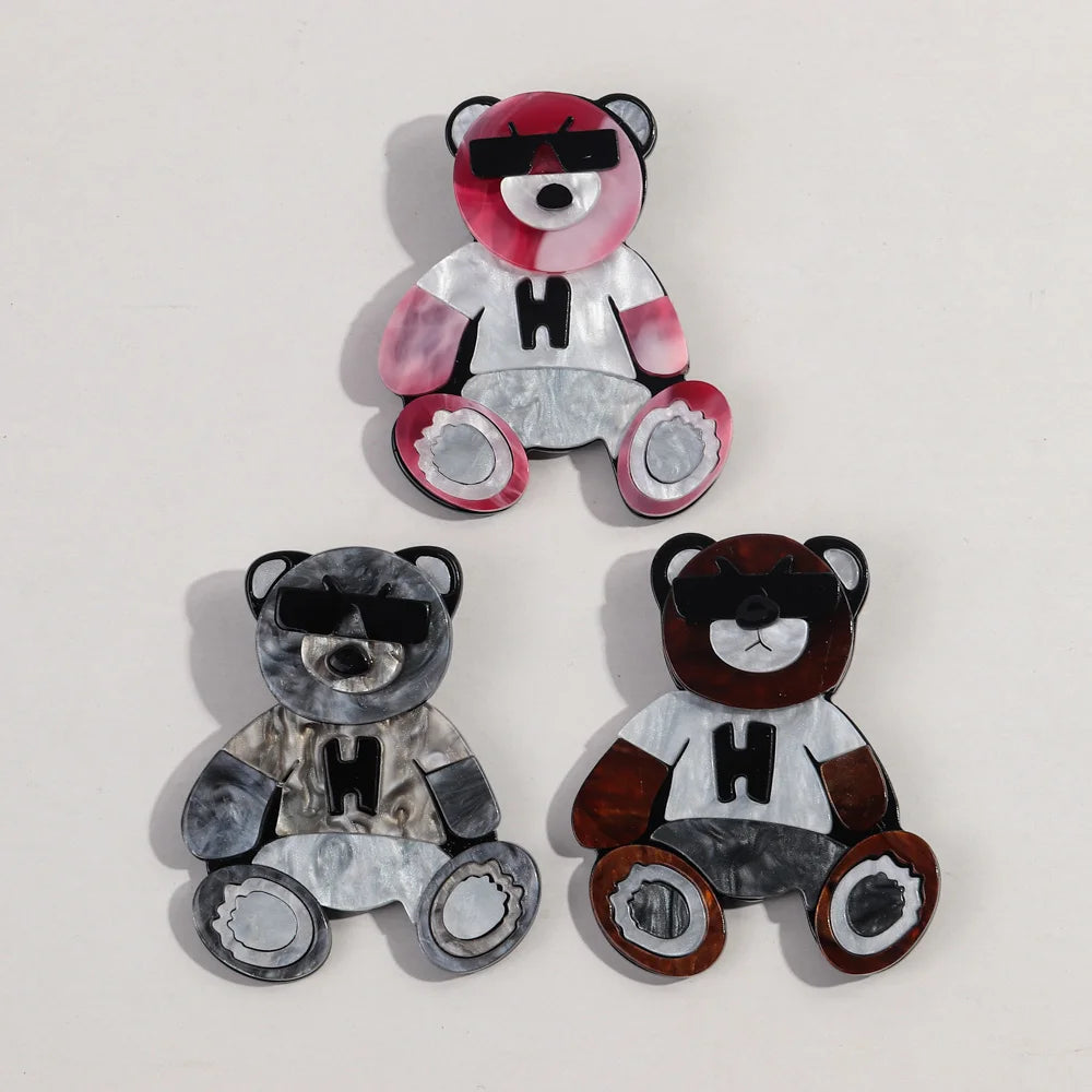 2024 Original Design Hip Hop Cool Sunglasses Strawberry Bear Teddy Bear Cute Toy Acetate Splicing Custom Acrylic Brooch Gift