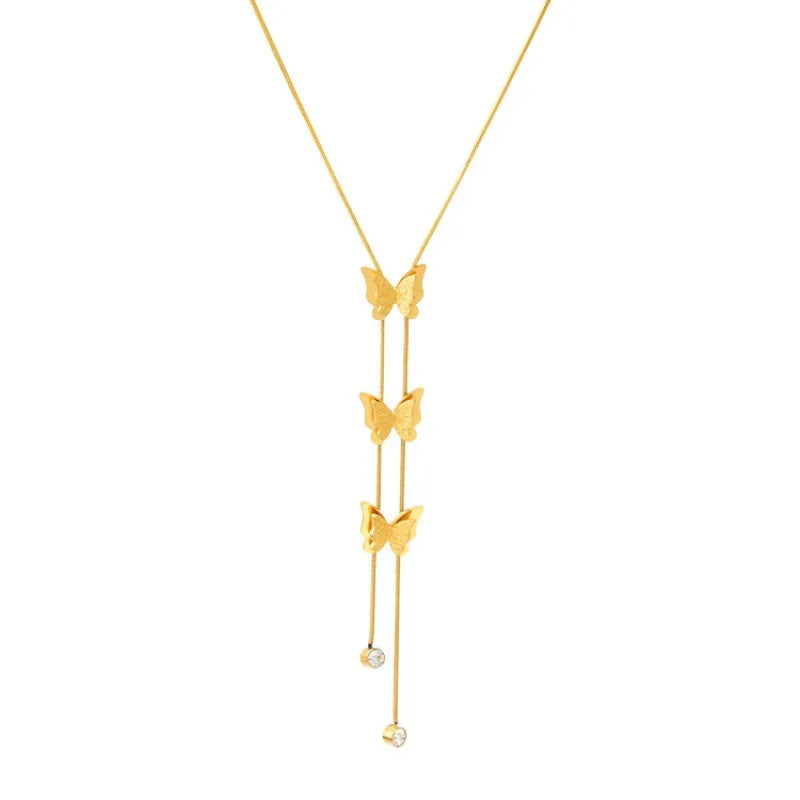 Exquisite Butterfly Pendant Necklace for Women Shiny Cubic Zirconia Jewelry Metal Stainless Steel Necklace Necklace Vermeil